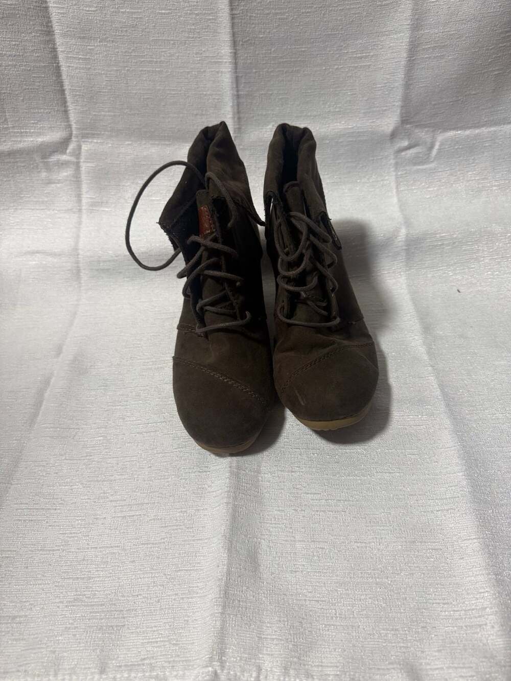 Mad Love Women's Brown Lace-Up Wedge Ankle Booties